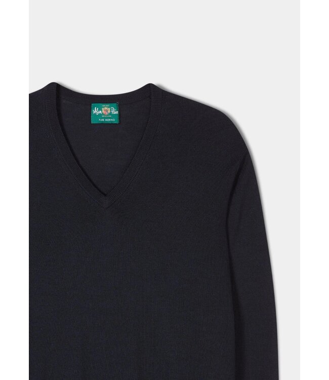Alan Paine Trui, V-Hals, Merino Wol, Donkerblauw