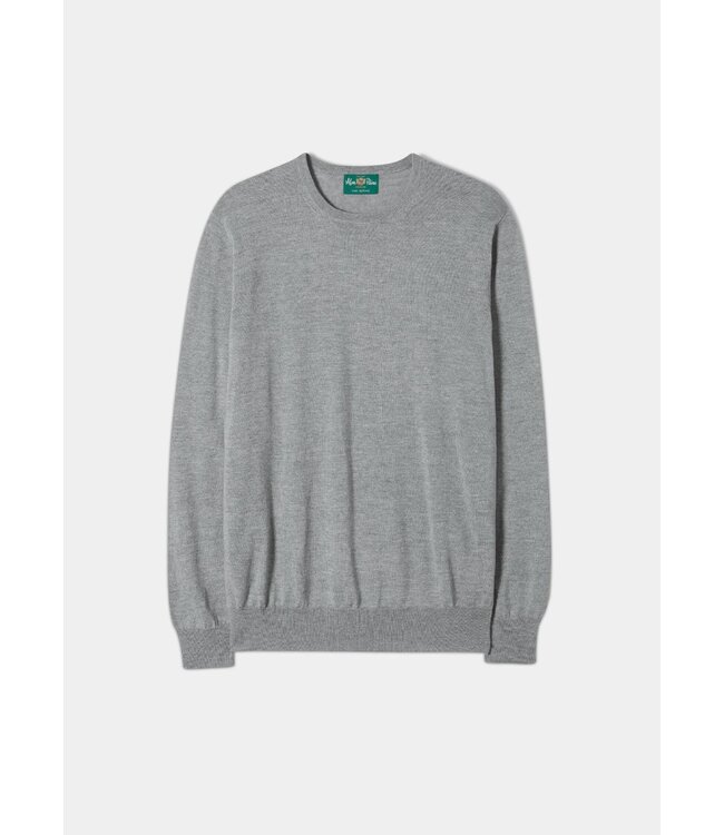 Alan Paine Trui, Ronde Hals, Merino Wol, Lichtgrijs Gemeleerd