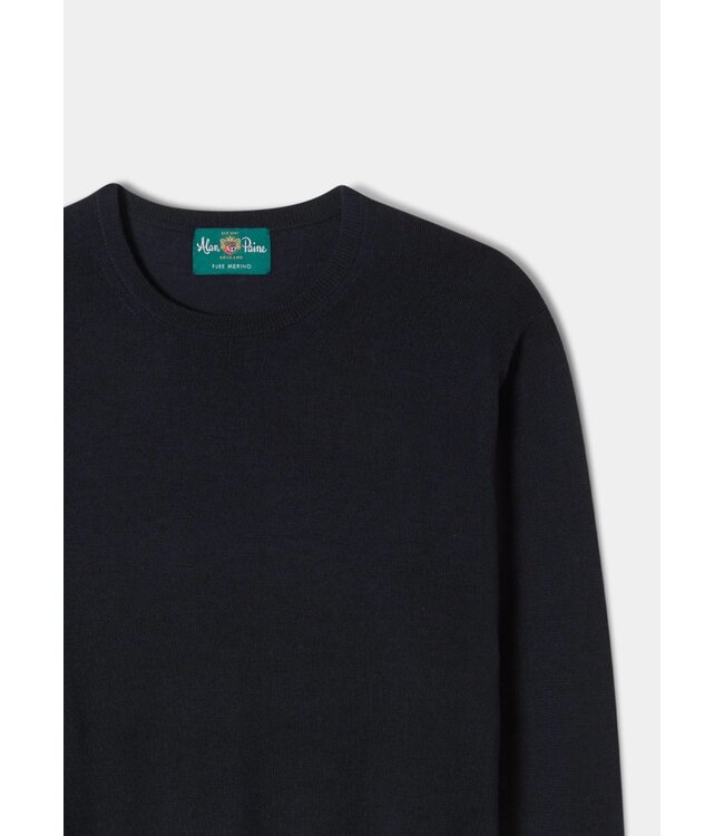 Alan Paine Trui, Ronde Hals, Merino Wol, Dark Navy