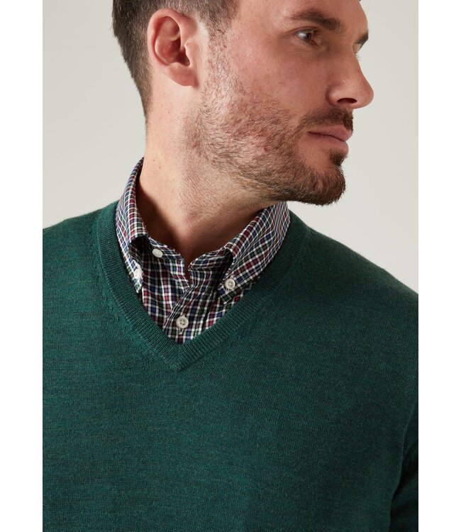 Alan Paine Trui, V-Hals, Merino Wol, Hunter Groen