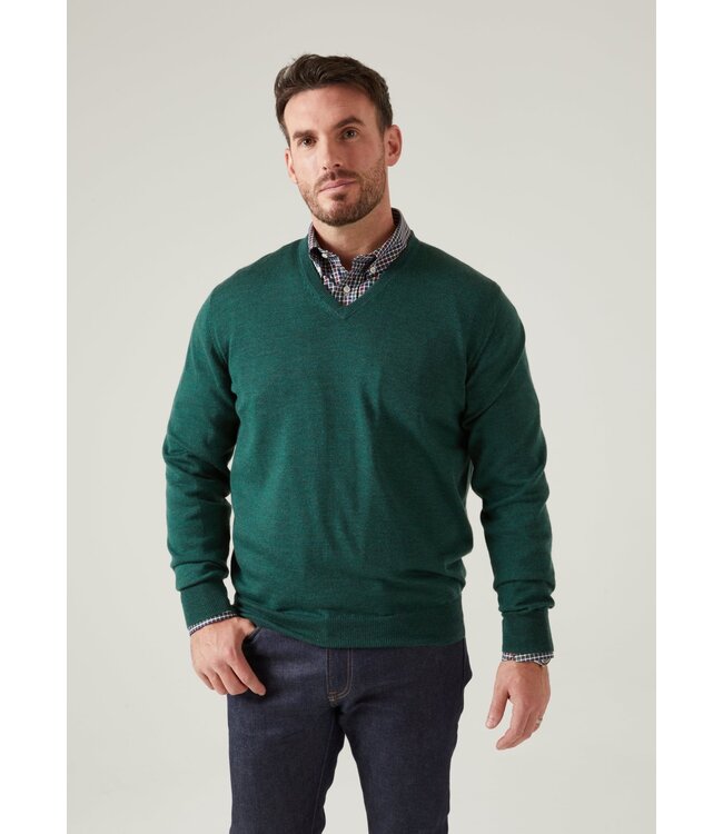Alan Paine Trui, V-Hals, Merino Wol, Hunter Groen