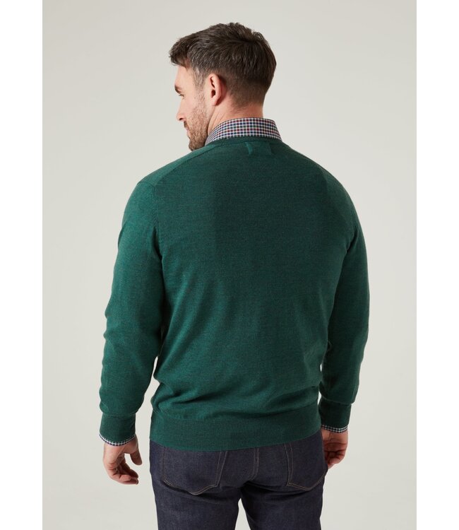 Alan Paine Trui, V-Hals, Merino Wol, Hunter Groen