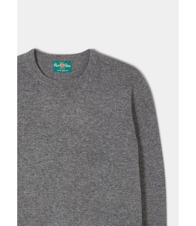 Alan Paine Trui, Ronde-Hals, Geelong Lamswol, Model Brisbane, Grijs Gemeleerd