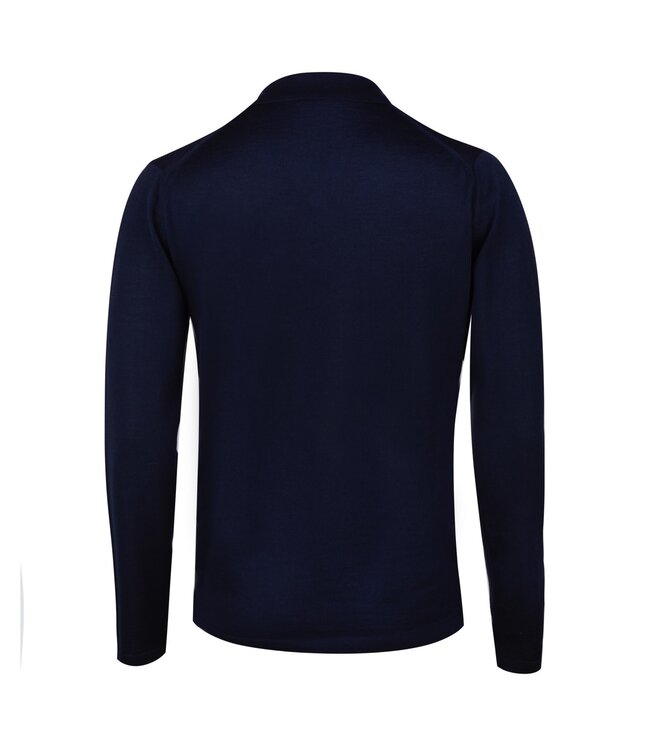 Stenstroms Polo, Merino Wol, Lange Mouw, Knooploze Kraag,  Donkerblauw