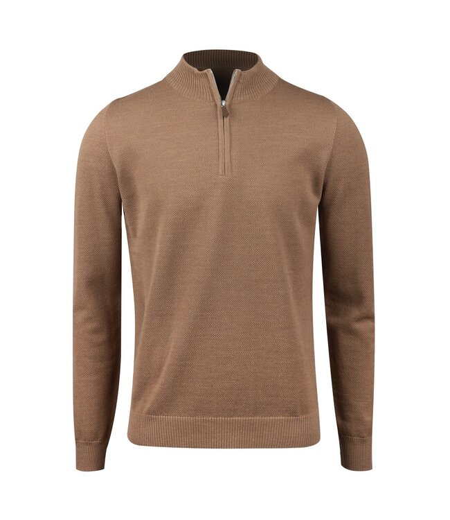 Stenstroms Half-Zip Trui, Merino Wol, Camel, Structuur Knit