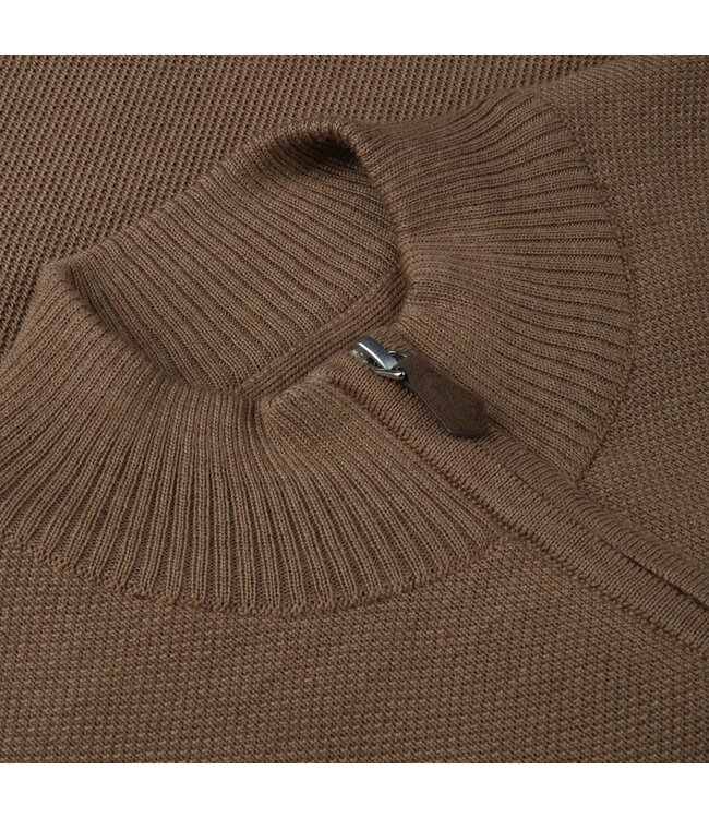 Stenstroms Half-Zip Trui, Merino Wol, Camel, Structuur Knit