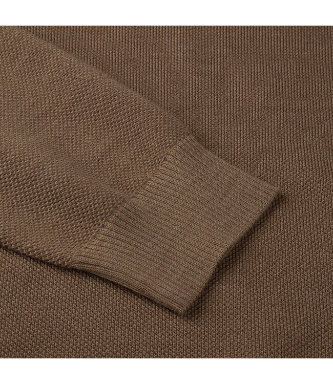 Stenstroms Half-Zip Trui, Merino Wol, Camel, Structuur Knit