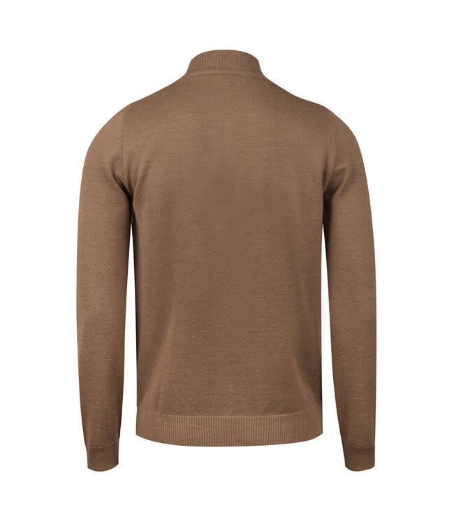 Stenstroms Half-Zip Trui, Merino Wol, Camel, Structuur Knit