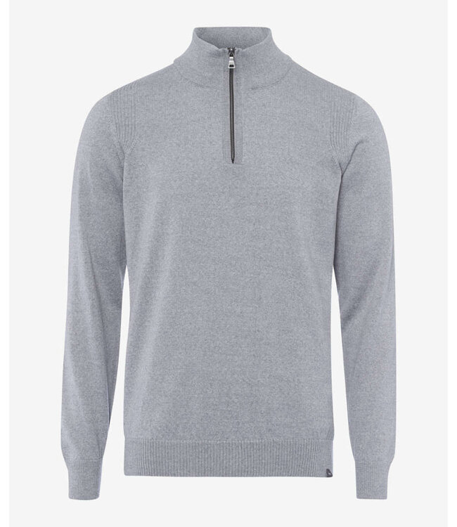 Brax Half-Zip Sweater, Trui, Merino Wol, Lichtgrijs
