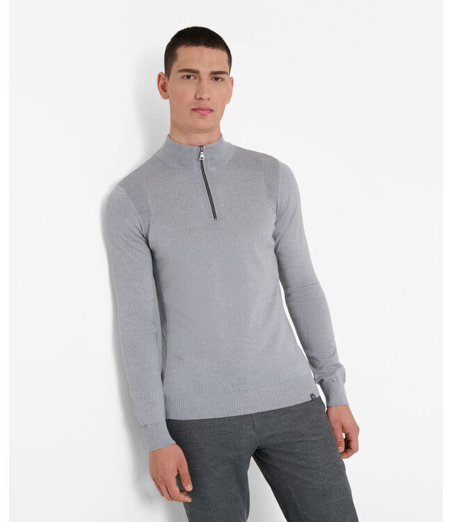 Brax Half-Zip Sweater, Trui, Merino Wol, Lichtgrijs