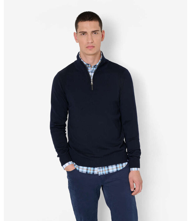 Brax Half-Zip Sweater, Trui, Merino Wol, Donkerblauw