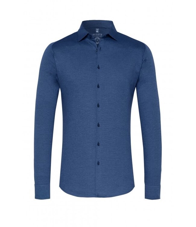 Desoto Heren Overhemd, Raglan Lange Mouw, Indigo Piqué