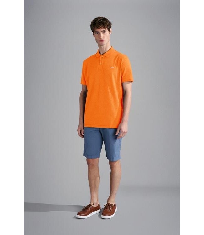 Paul & Shark Polo, Korte Mouw, Piqué Katoen, Shark Logo, Oranje Gemeleerd