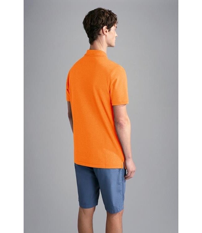 Paul & Shark Polo, Korte Mouw, Piqué Katoen, Shark Logo, Oranje Gemeleerd