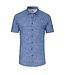 Desoto Jersey Overhemd/Shirt, Korte Mouw, Kent Kraag, Blauw Linnenlook
