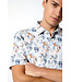 Desoto Jersey Overhemd/Shirt, Korte Mouw, Kent Kraag,  Wit met Beige, Blauw, Oranje Prints