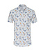 Desoto Jersey Overhemd/Shirt, Korte Mouw, Kent Kraag,  Wit met Beige, Blauw, Oranje Prints