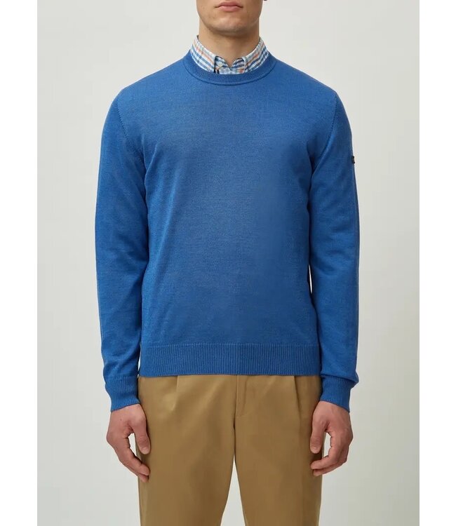 Maerz Munchen Trui, Ronde Hals, Merino Wol, Cobaltblauw