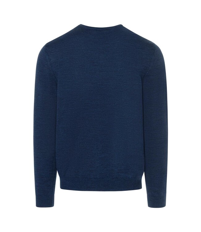 Maerz Munchen Trui, Ronde Hals, Merino Wol, Blauw, Superwash, Modern Fit