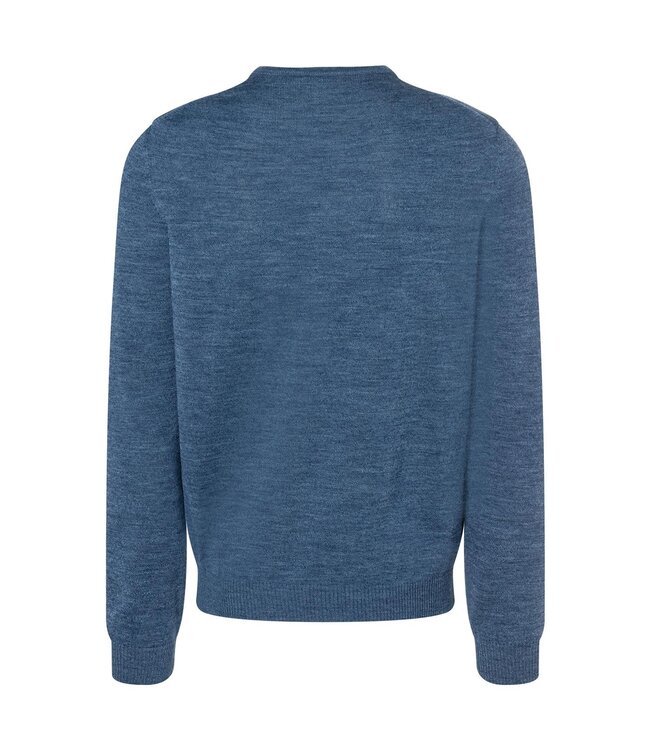 Maerz Munchen Trui, Ronde Hals, Merino Wol, Superwash, Jeans Blauw Gemeleerd