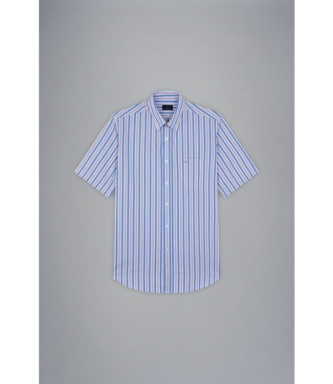 Paul & Shark Overhemd, Korte Mouw, Lichtblauw, Wit, Beige, Gestreept