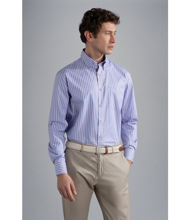 Paul & Shark Overhemd, Wit, Blauw, Oranje Gestreept