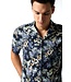 Desoto Jersey Overhemd/Shirt, Korte Mouw, Lido Kraag, Denim Bloem Print