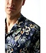 Desoto Jersey Overhemd/Shirt, Korte Mouw, Lido Kraag, Denim Bloem Print