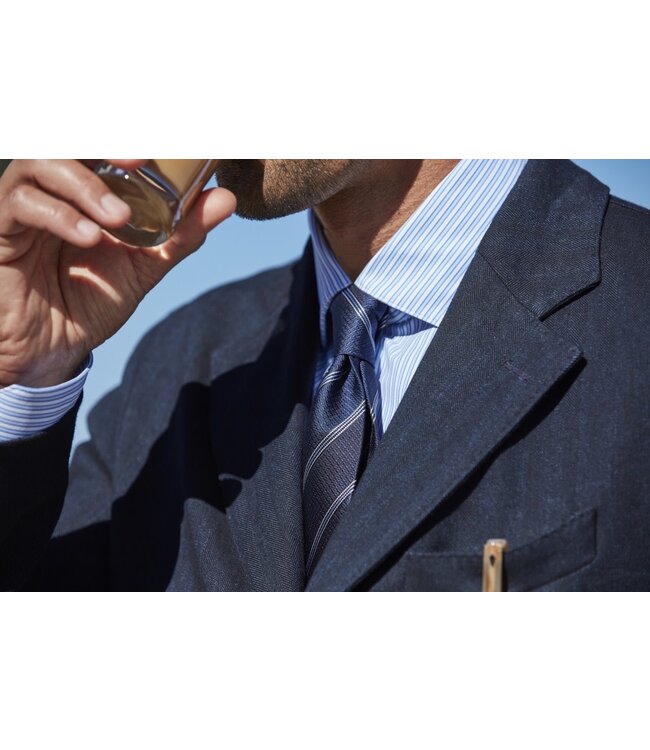 Stenstroms Overhemd, Lange Mouw, Stretchfabric Jersey, Wit, Lichtblauw, Gestreept, Slimline