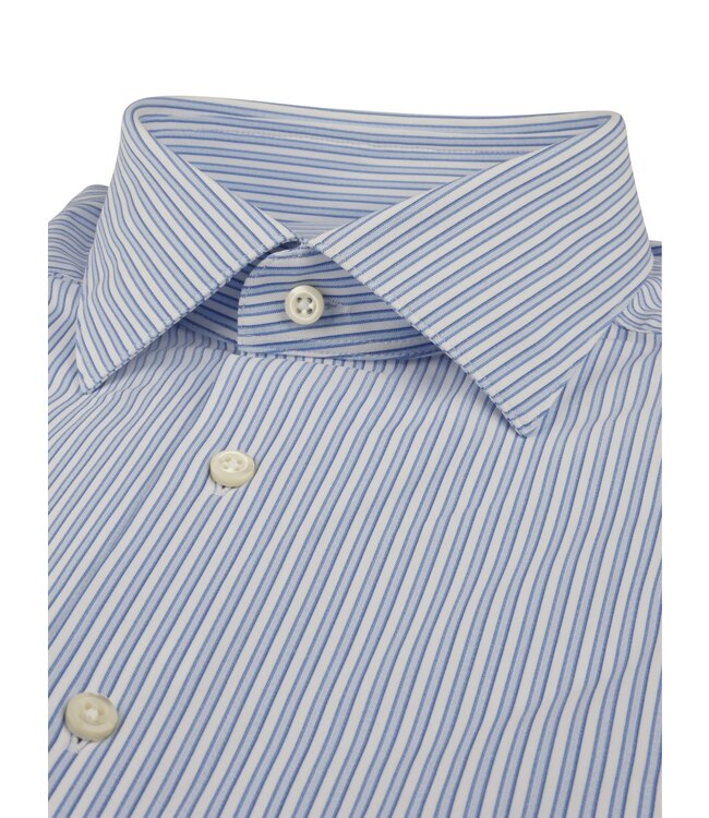 Stenstroms Overhemd, Lange Mouw, Stretchfabric Jersey, Wit, Lichtblauw, Gestreept, Slimline