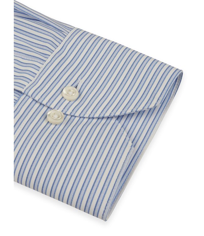 Stenstroms Overhemd, Lange Mouw, Stretchfabric Jersey, Wit, Lichtblauw, Gestreept, Slimline