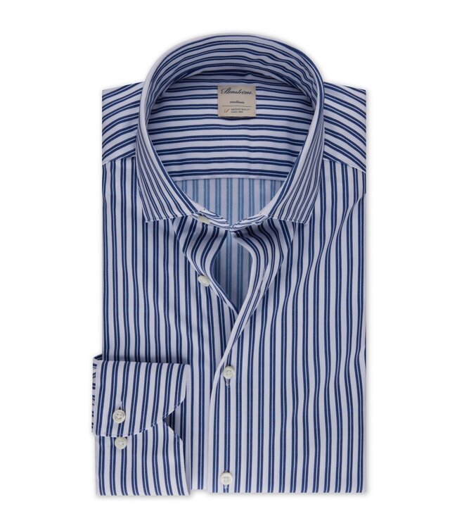 Stenstroms Overhemd, Lange Mouw, Stretchfabric Jersey, Wit Blauw, Gestreept, Slimline
