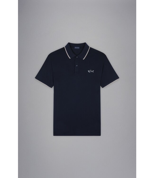 Paul & Shark Polo, Korte Mouw, Donkerblauw, Beige, Zilver, Reflective Accenten