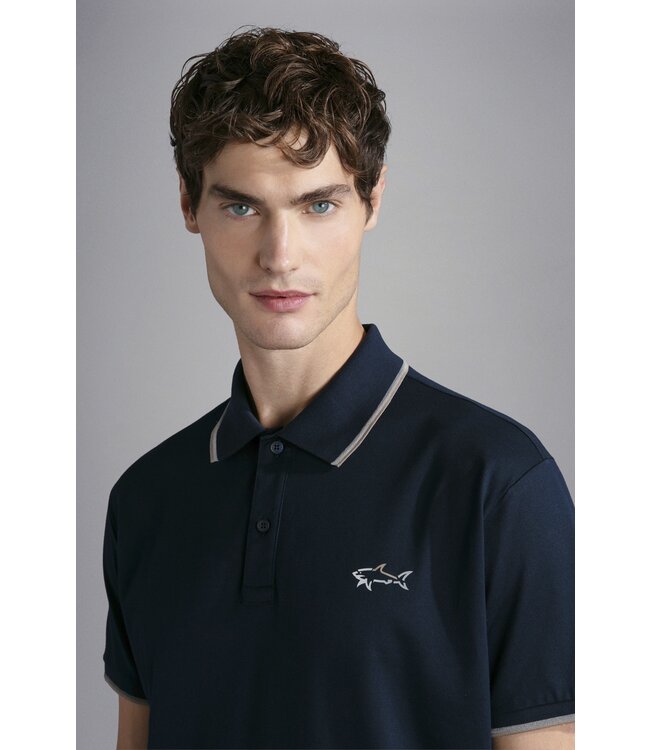 Paul & Shark Polo, Korte Mouw, Donkerblauw, Beige, Zilver, Reflective Accenten