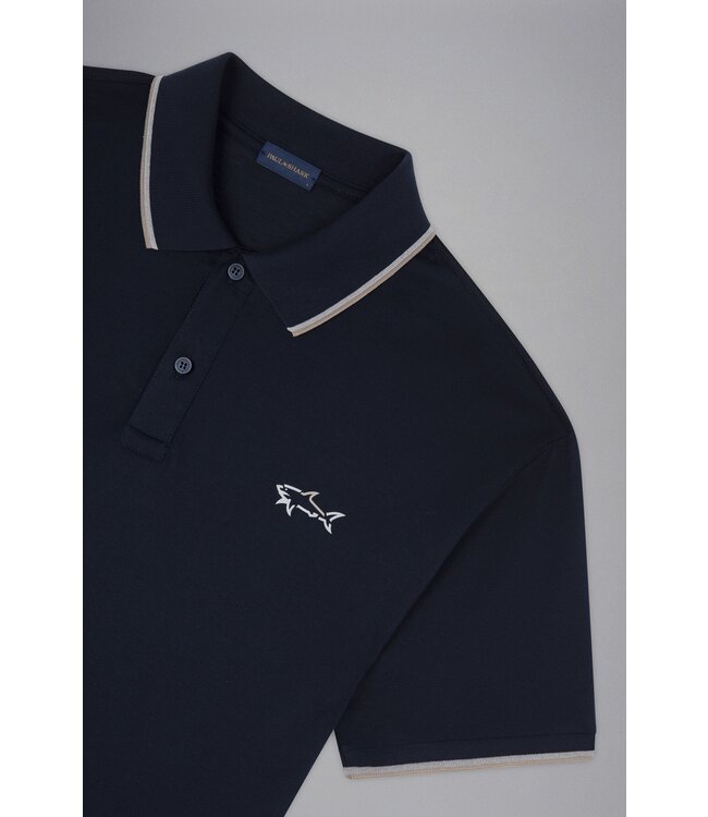 Paul & Shark Polo, Korte Mouw, Donkerblauw, Beige, Zilver, Reflective Accenten