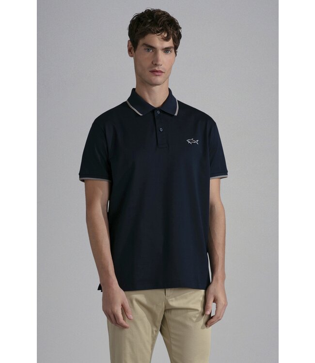 Paul & Shark Polo, Korte Mouw, Donkerblauw, Beige, Zilver, Reflective Accenten