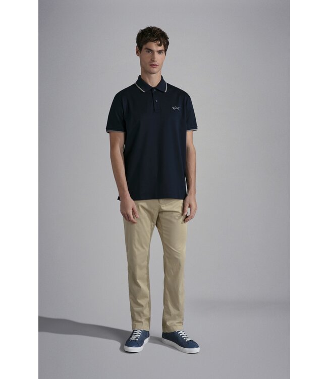 Paul & Shark Polo, Korte Mouw, Donkerblauw, Beige, Zilver, Reflective Accenten