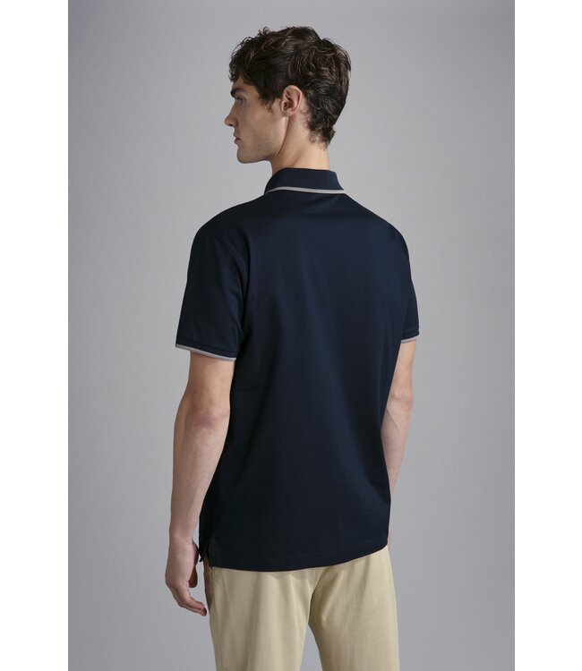 Paul & Shark Polo, Korte Mouw, Donkerblauw, Beige, Zilver, Reflective Accenten