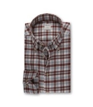 Stenstroms Stenstroms, Flanellen Overhemd, Lange Mouw, Grijs, Ecru, Steenrood  Geruit, Fitted Body