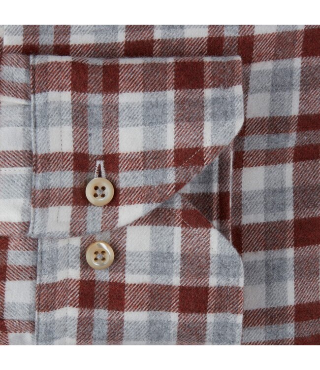 Stenstroms Overhemd, Flanel, Lange Mouw, Grijs, Ecru, Steenrood  Geruit, Fitted Body