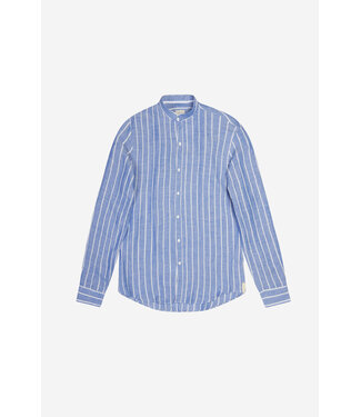 AT.P.CO AT.P.CO, Overhemd met Opstaande Boord, Linnen, Blauw Wit Gestreept