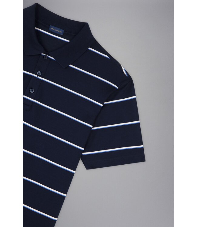 Paul & Shark Polo, Korte Mouw, Katoen Pique, Shark Logo, Donkerblauw, Beige, Cobaltblauw Gestreept