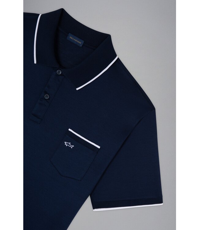 Paul & Shark Polo, Korte Mouw, Gemerceriseerd Katoen, Shark Logo, Donkerblauw