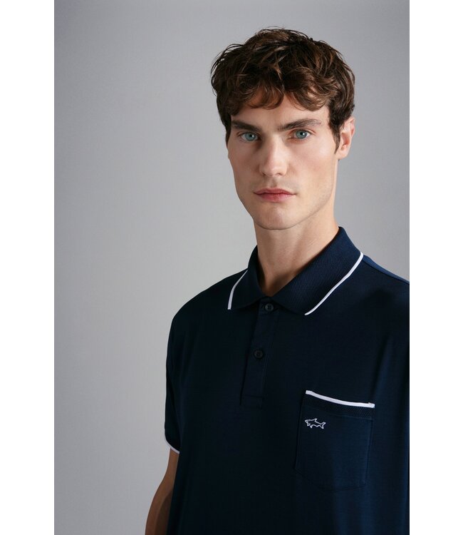 Paul & Shark Polo, Korte Mouw, Gemerceriseerd Katoen, Shark Logo, Donkerblauw