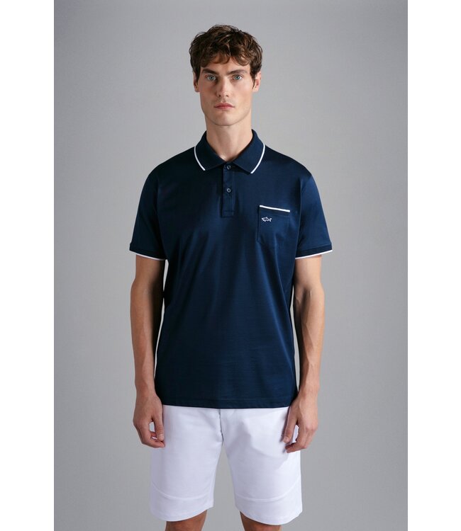 Paul & Shark Polo, Korte Mouw, Gemerceriseerd Katoen, Shark Logo, Donkerblauw