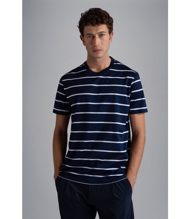 Paul & Shark T-Shirt, Gemerceriseerd Katoen, Donkerblauw Wit Gestreept