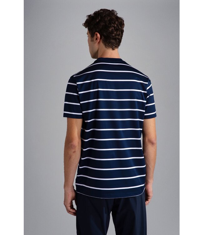 Paul & Shark T-Shirt, Gemerceriseerd Katoen, Donkerblauw Wit Gestreept