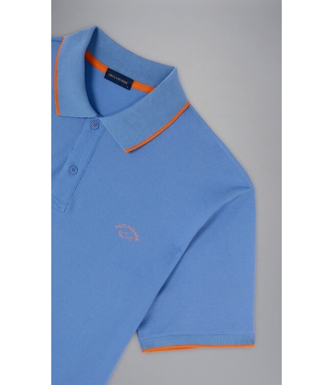 Paul & Shark Polo, Korte Mouw, Lavendelblauw, Oranje Accenten