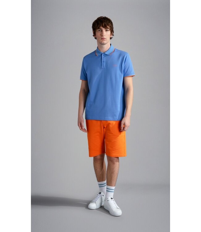 Paul & Shark Polo, Korte Mouw, Lavendelblauw, Oranje Accenten