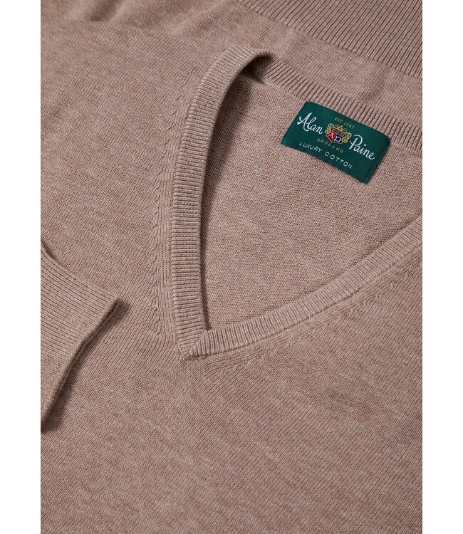 Alan Paine Trui, V-Hals, Luxury Cotton Cashmere, Coffee Brown